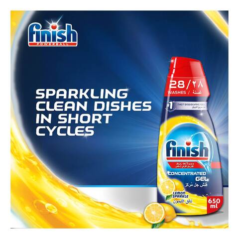 Finish All In One Max Shine And Protect Lemon Scented Dishwashing Gel 650ml