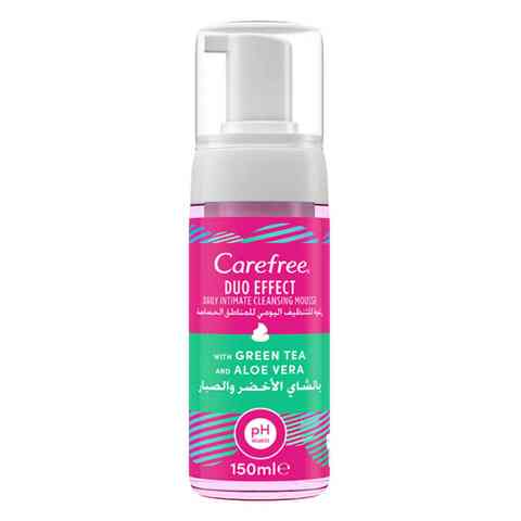 Carefree Duo Effect Daily Intimate Cleansing Mousse Green Tea &amp; Aloe Vera 150ml
