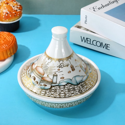 Lihan Ramadan Theme Ceramic Tajine 15*16Cm For Dates Platter, Sweets Many More Of Food Display Holder Decor Ornament