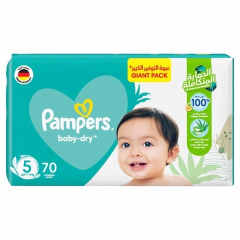 Pampers Aloe Vera Taped Diapers, Size 5, 11-16kg, Giant Pack, 70 Diapers &nbsp;