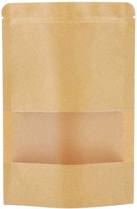 Generic Kraft Stand Up Pouch Bags, 50Pcs 18*26Cm Kraft Paper Zipper Pouch, Storage Brown Paper Bags With Zip Lock And Transparent Window