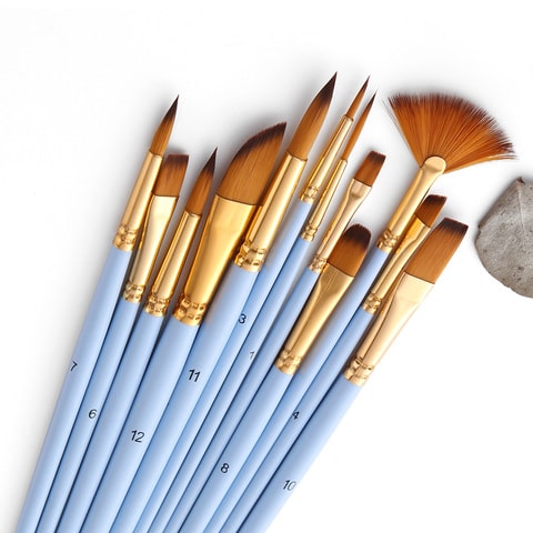 Aibecy-12Pcs Fine Detail Paint Brush Set Double Color Taklon Hair Paintbrushes for Miniature Acrylic Oil Watercolor Painting Beginner Student Artist Drawing Kits