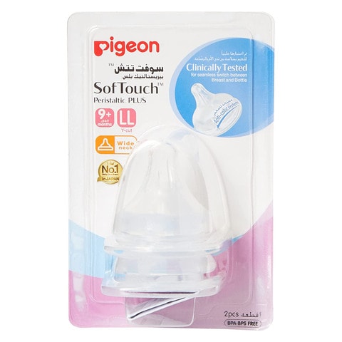 Pigeon SofTouch Peristaltic Plus Wide Neck Silicone Teat 01870 Large Clear 2 PCS