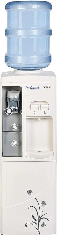 Super General Hot And Cold Water Dispenser, Water-Cooler With Cabinet And Cup-Holder, Instant-Hot-Water, 2 Taps, Sgl 1171, White/Grey, 31.2 X 32.5 X 96 Cm, 1 Year Warranty