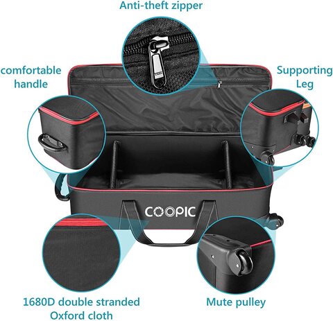 COOPIC TB-100 Durable Photo Studio Equipment Carry Bag, 103cmx34cmx31cm Carrying Trolley Case, Padded Compartment Wheel Handle Trolly for Light Stand Tripod Strobe Light Umbrella Photo Studio