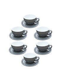 Liying 12Pcs Porcelain Cups And Saucers Set - Grey Colour Tea Set - 200Ml Cup 6Pcs And Saucer 6Pcs Set For Idle Tea, Turkish Coffee, Espresso And Cappuccino