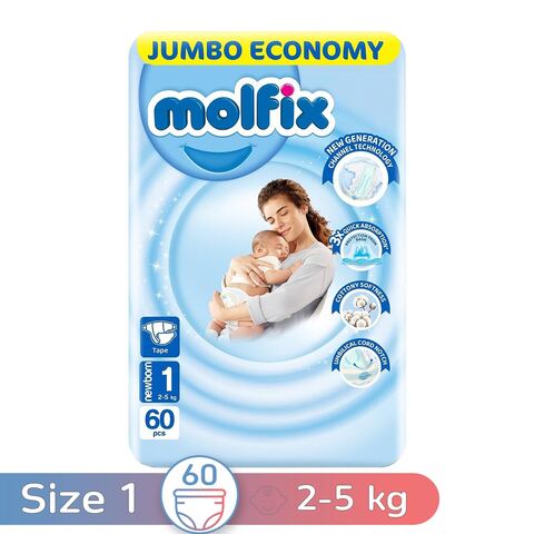 Molfix New Born Baby Diapers - Size 1 - 60 Diapers