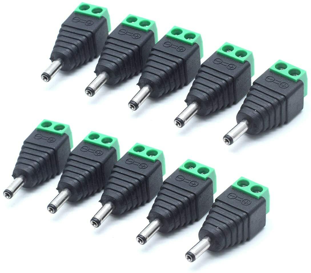 10 Female Dc Power Jack Connector Adapter 2.1 X 5.5mm Audio /CCTV 10x Male 