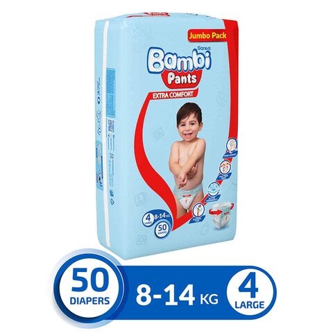Sanita Bambi Baby Diaper Jumbo Pack Large Size 4 50 Count 8-14kg