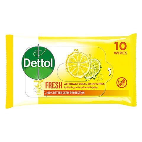 Buy Dettol Fresh Antibacterial Skin Wipes , Pack of 10 Water Wipes in Saudi Arabia