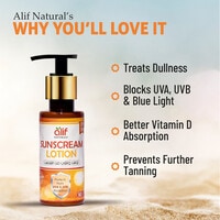 Alif Naturals Sunscreen Lotion, Protect Your Skin from Harmful UV Rays with SPF 50+ And Natural Ingredients For Safe And Effective Sun Protection, 100ML