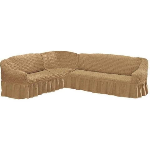 Fabienne Turkish Stretchable Corner Sofa Cover 6 Seater Light Beige Upto 5.8 Meter