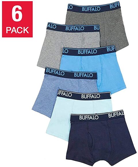 Buffalo Men Boy&#39;s Boxer Cotton Briefs, Underwear Comfort ,Stretchy Waistband, Breathable 6-pack Assorted Multipack, L/G 12-14