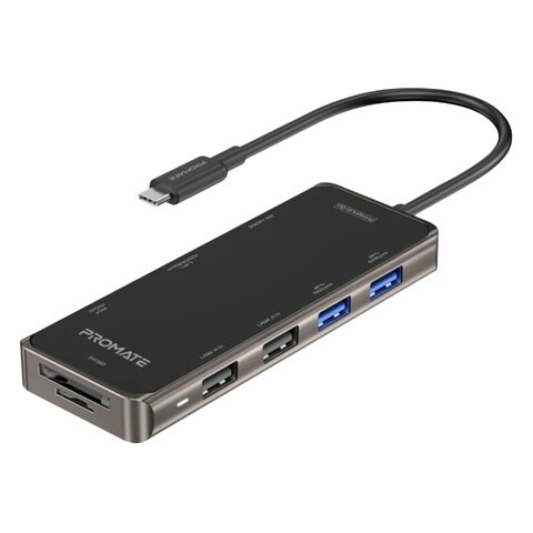 Promate HDMI 4K UHD 9 In 1 Compact Multiport USB-C Hub 100W Black