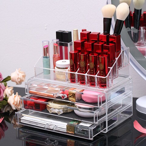 Uujuly Clear Cosmetics Storge Case Box Drawer Makeup Organizer Plastic Jewelry Case