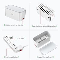 Pegant 2-in-1 Power Extension Cord And Cable Management Box, 5 Universal Outlets 3 USB 2M Cable Power Strip