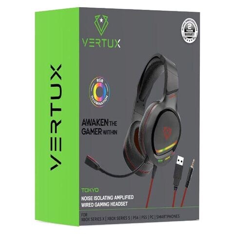 Vertux Tokyo Noise Isolating Amplified Wired Gaming Headset With Mic Black