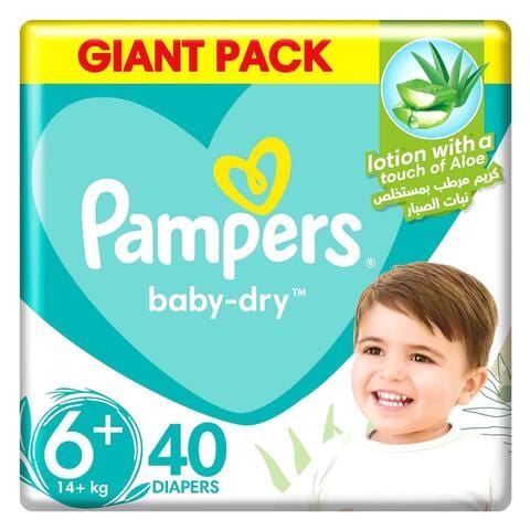 Buy Pampers Aloe Vera Taped Diapers, Size 6+, 14+kg, Giant Pack, 40 Diapers  in Saudi Arabia