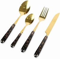 Portable Utensils, Travel Camping Cutlery Set, Portable Case, Stainless Steel Flatware set, Gold top with a Black handle (24 Pieces)
