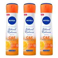 NIVEA Anti-perspirant for Women Natural Radiance Vitamin C&amp;E Spray 150ml Pack of 3