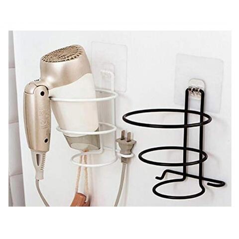 Aiwanto - 2 Pcs Black &amp; White Drill-free hair dryer rack, electric hair dryer rack wall-mounted hair dryer rack