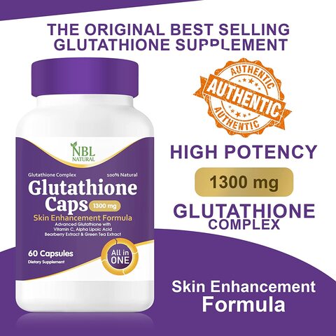 NBL Natural Advanced Glutathione/Vitamin C Supplement with Alpha Lipoic Acid, Bearberry Extract and Green Tea Extract, Skin Whitening 60 Capsules