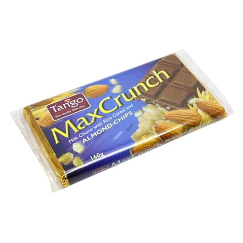 Tango Maxcrunch Milk Chocolate With Rice Cereal And Almond Chips 160g