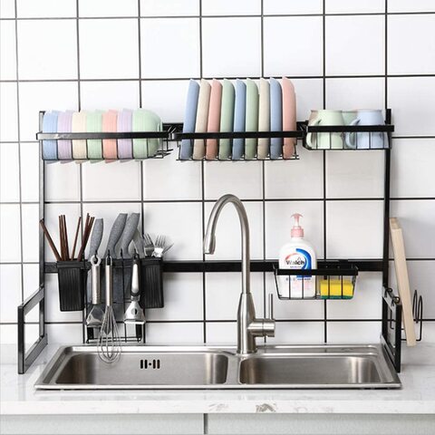 Dish Drying Rack Over Sink Kitchen Supplies Storage Shelf Countertop Space Saver Display Stand Tableware Drainer Organizer Utensils