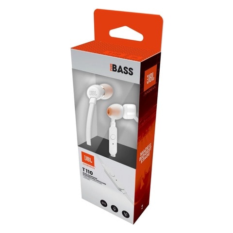 JBL Tune 110 Headphones Wired In-Ear Deep And Powerful Pure Bass Sound White