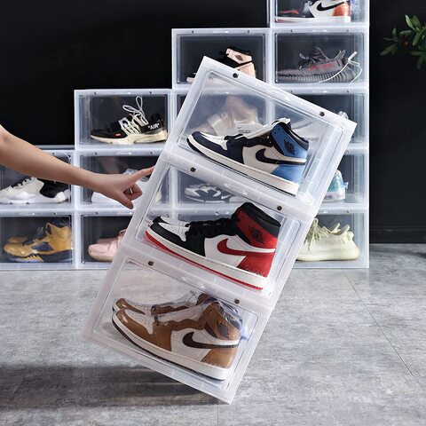 1CHASE&reg; Shoe Storage Box, Transparent, Side Open High Quality storage Organizer Boxes - Stores Shoes Size up to UK 46 (Big Size), 3 Box Set