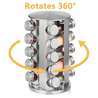 HEXAR&reg; Stainless Steel Revolving Spice Rack Set with 20 Spice Jars Spice Rack Tower Organizer for Countertop or Cabinet Standing Seasoning Tower for Kitchen 360&deg; Rotating Spice Carousel (20 JARS)