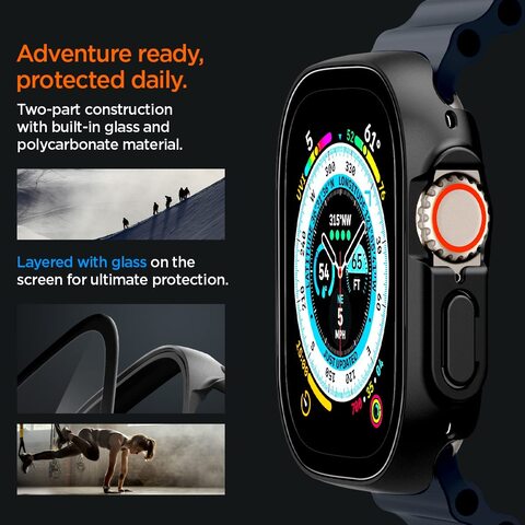Spigen Thin Fit 360 designed for Apple Watch Ultra case with Tempered Glass Screen Protector for Apple Watch ULTRA (49mm) - Black