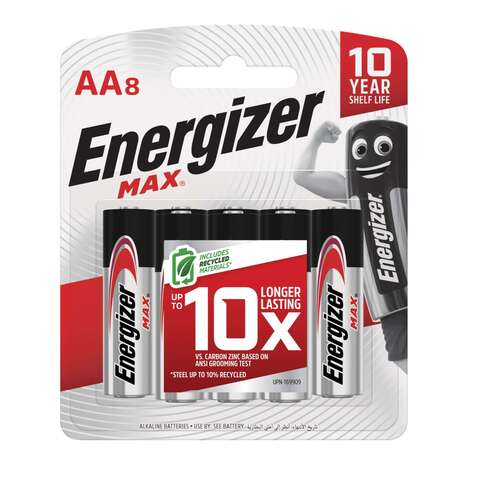 Energizer Max AA Alkaline Batteries (E91BP) - Pack of 8
