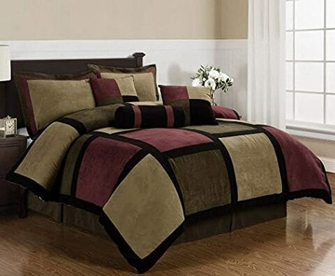 Micro Suede Patchwork Comforter Set, Brown Duvet Set King Size Bed