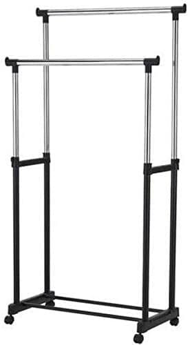Generic Removable And Retractable Metal Black Double Pole Telescopic Clothes Hanger