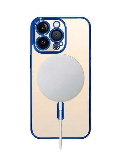 iPhone 13 Pro Clear Case with MagSafe Wireless Charging Compatible Back Cover with Electroplating Shockproof Frame Blue