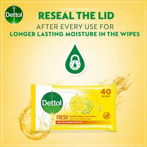 Dettol Fresh Antibacterial Skin Wipes, 40 Pcs
