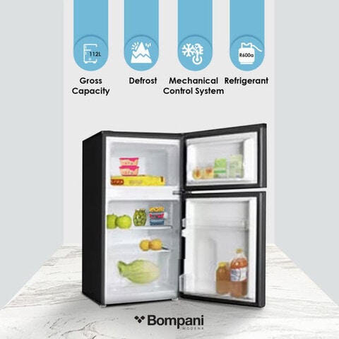 Bompani 100L Gross Capacity Double Door Refrigerator - Black - BR100SS 1 Year Full &amp; 5 Year Compressor Warranty