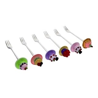 Lihan - Stainless 6-Piece Cake Fork Set Silver With Cake Design