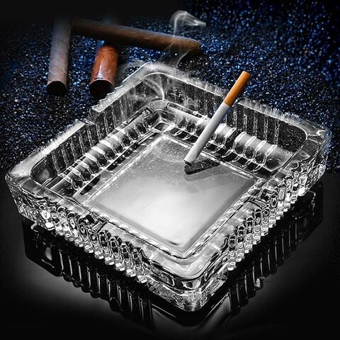Large Luxury Glass Ashtray for cigarettes cigars ；Big Ashtray for Smoker Outdoor Indoor Restaurant Decoration (7x7inch)