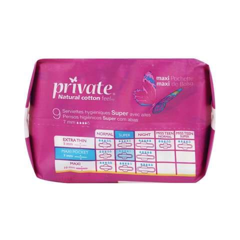Private Maxi Pocket Super With Wings 9 Pads
