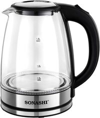 Sonashi 1.8 L Cordless Kettle SKT-1809 - Glass Kettle w/ Safety Lock Lid, 360-degree Swivel Base, Auto Shutdown, Power On/Off Indicator Light   Home Appliances