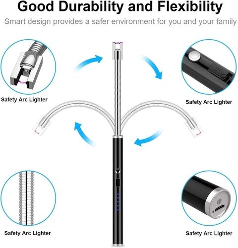 Uaejj Electric Arc Lighter, Plasma Lighter Flameless Windproof USB Rechargeable For BBQ Gas Stove Candle Fireworks Black A, Arcl001