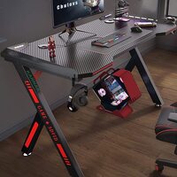 Karnak Master Gaming Desk With Remote Control RGB Lights Pc Computer Gaming Table Y Modern Shaped Gamer Home Office Computer Desk Table With Handle Rack Cup Holder Headphone Hook Size 140x65x75cm