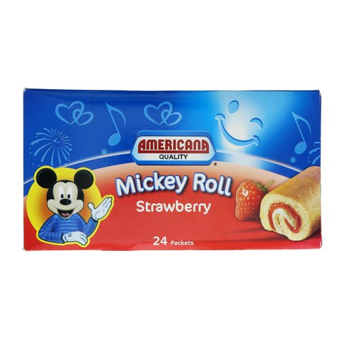Americana Strawberry Mickey Roll Cake 20g Pack of 24