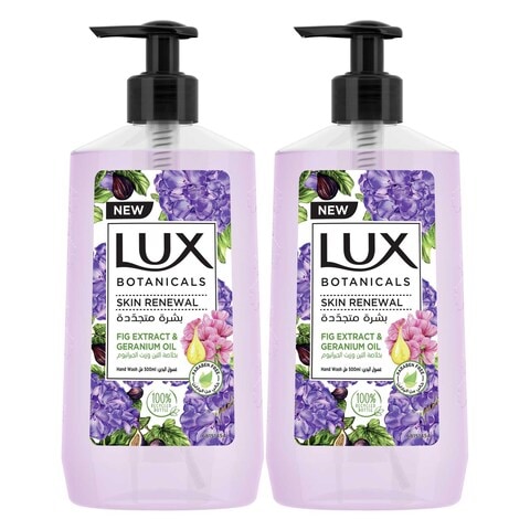 Buy Lux Botanicals Perfumed Hand Soap With Fig Extract And Geranium Oil Purple 250ml Pack of 2 in UAE