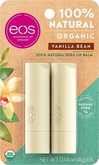 EOS USDA Organic Lip Balm, Vanilla Bean, Lip Care To Moisturize Dry Lips, 100% Natural And Gluten Free, Long Lasting Hydration, 0.14 Oz, 2 Pack