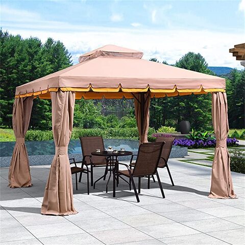 Yulan Outdoor Gazebo I Metal Frame I Polyester Roof I Weather Resistant Garden Patio Canopy with Mosquito Net I Garden Party Tent I Modern Design Outdoor Furniture 3x3x2.7m 262