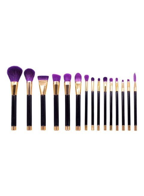 طقم من 15 فرشاة مكياج احترافية بنفسجي/وأسود - 15-Piece Professional Makeup Brush Set Purple/Black