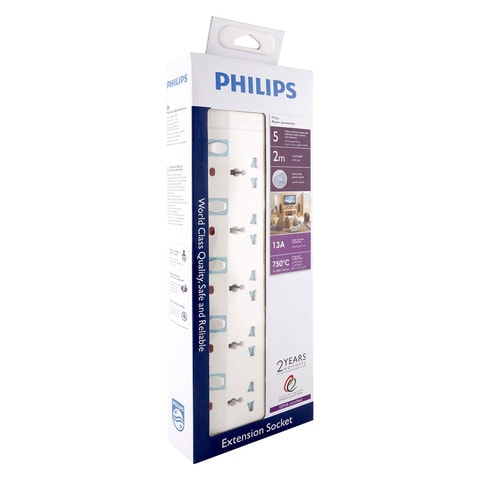 Philips 5 Way Extension Trailing Socket 2m